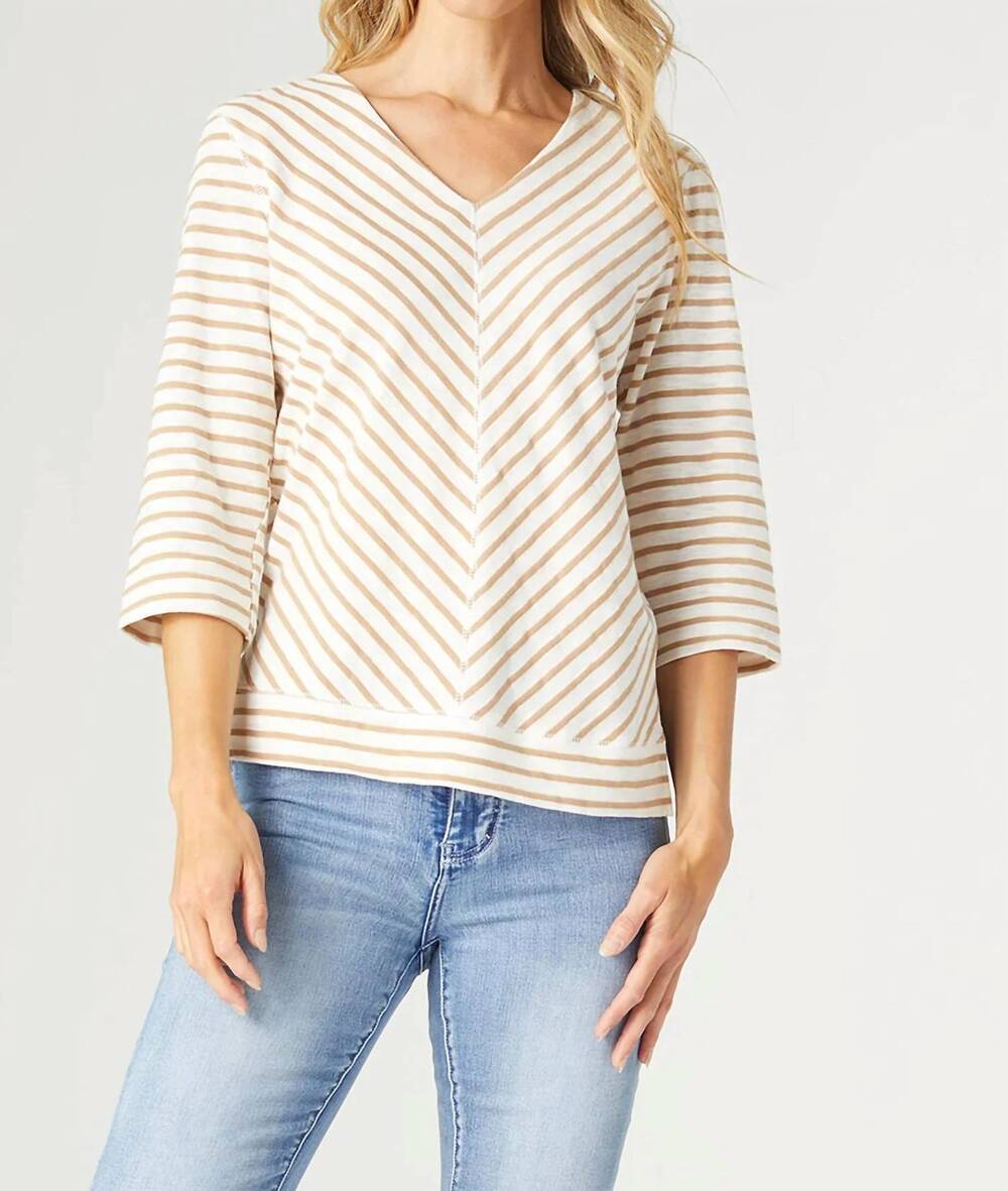 NEW COCO + CARMEN paulie striped v-neck top in sand